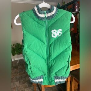 Victoria's Secret Pink "Love 86" Green Down Puffer Vest w Knit Detail - Size M/L